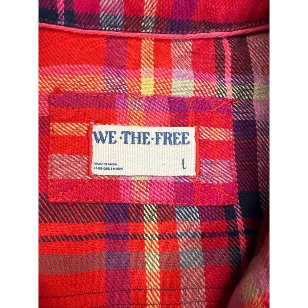 Free People We The Free Western Pearl Snap Plaid Flannel Shirt Red Large Cotton - Picture 3 of 8